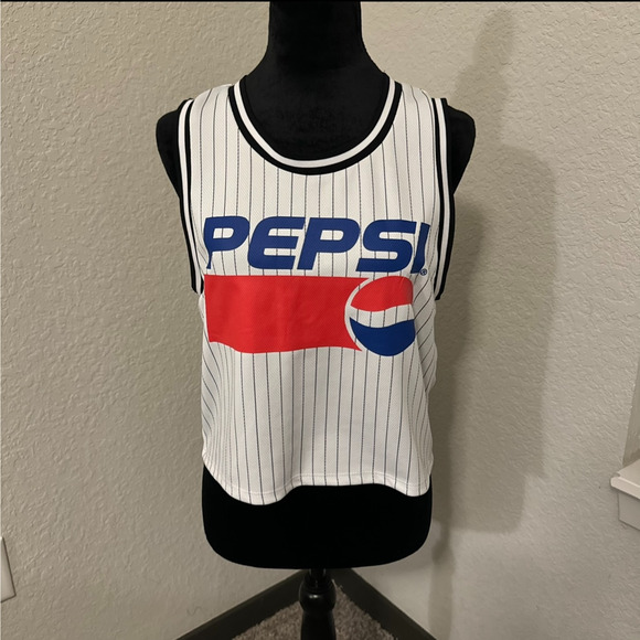 Pepsi Tops - Pepsi Tank Top Women Medium White Black Striped Logo Sleeveless Pullover Jersey